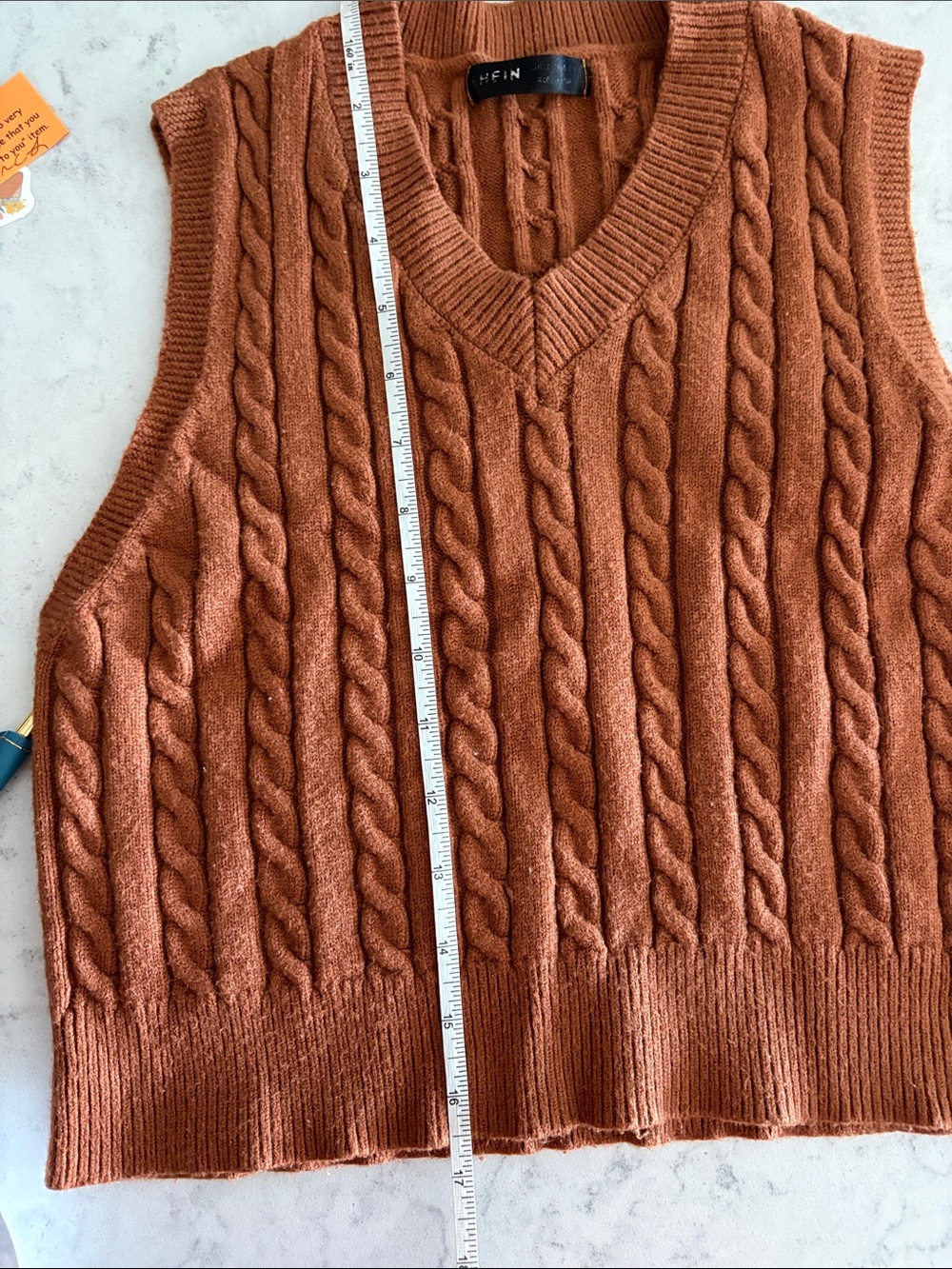 SHEIN Women's Brown Cropped Cable Knit Sweater Vest Sz S
